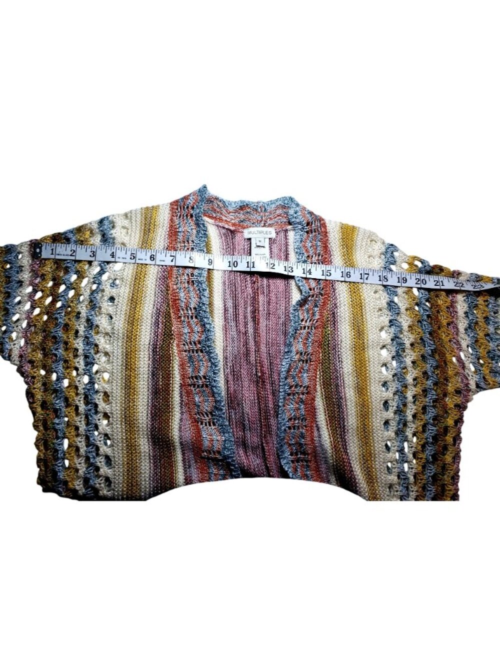 Kimono Cardigan Sweater Open Front M Multiples Multicolored Stipes Boho Cottage - Picture 10 of 12